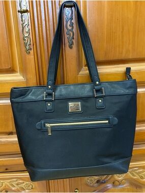 Kenneth Cole Reaction Black Tote Bag Nylon Leather Trim Work Laptop Shoulder Bag